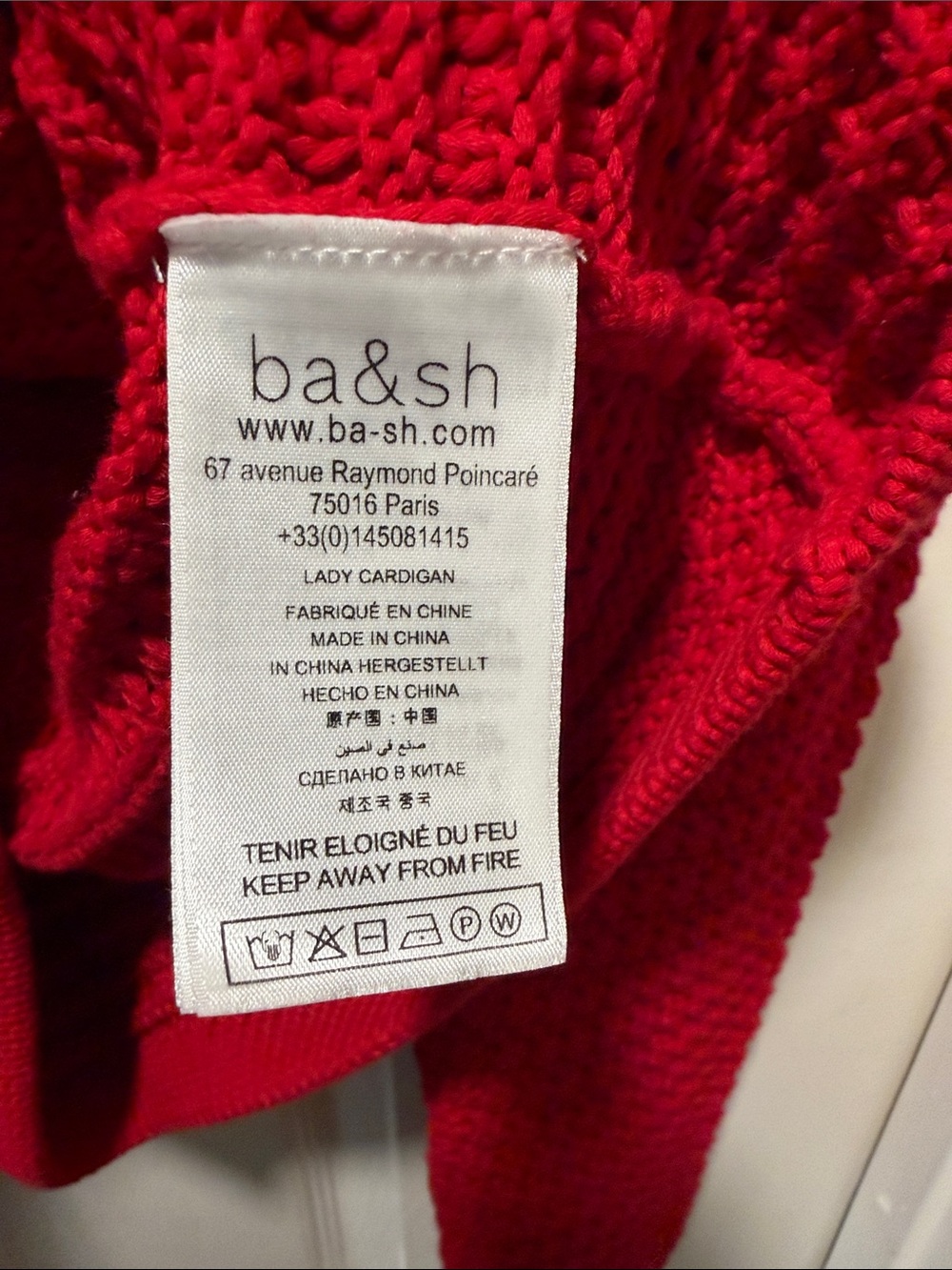 ba&sh Vibrant Red Textured Button-Front Cardigan - Picture 4 of 4